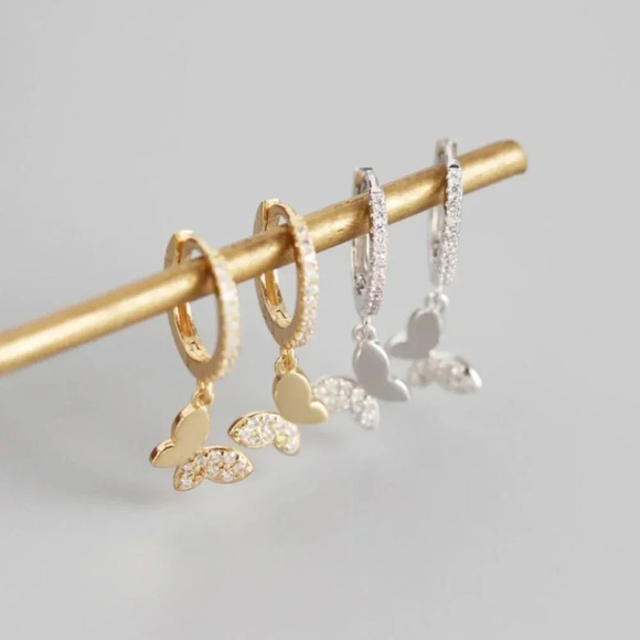 Sterling Silver Minimalist Butterfly Hoop Earrings - Picture 5 of 8